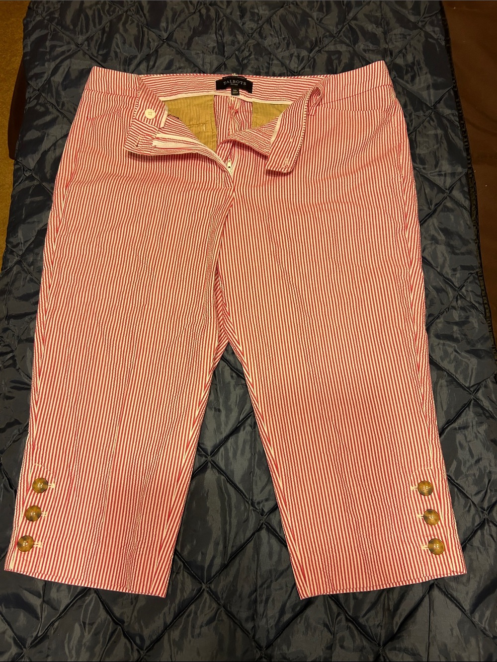 Talbots Red and White Striped Capri Shorts